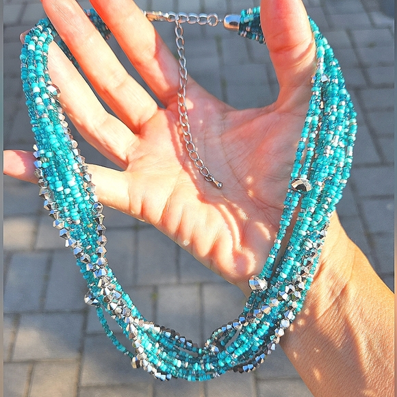 Anthropologie Jewelry - Anthropologie Blue/Silver "Seed To It" Torsade Necklace